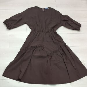 XS Noni Elegant Long Sleeve Brown Dress